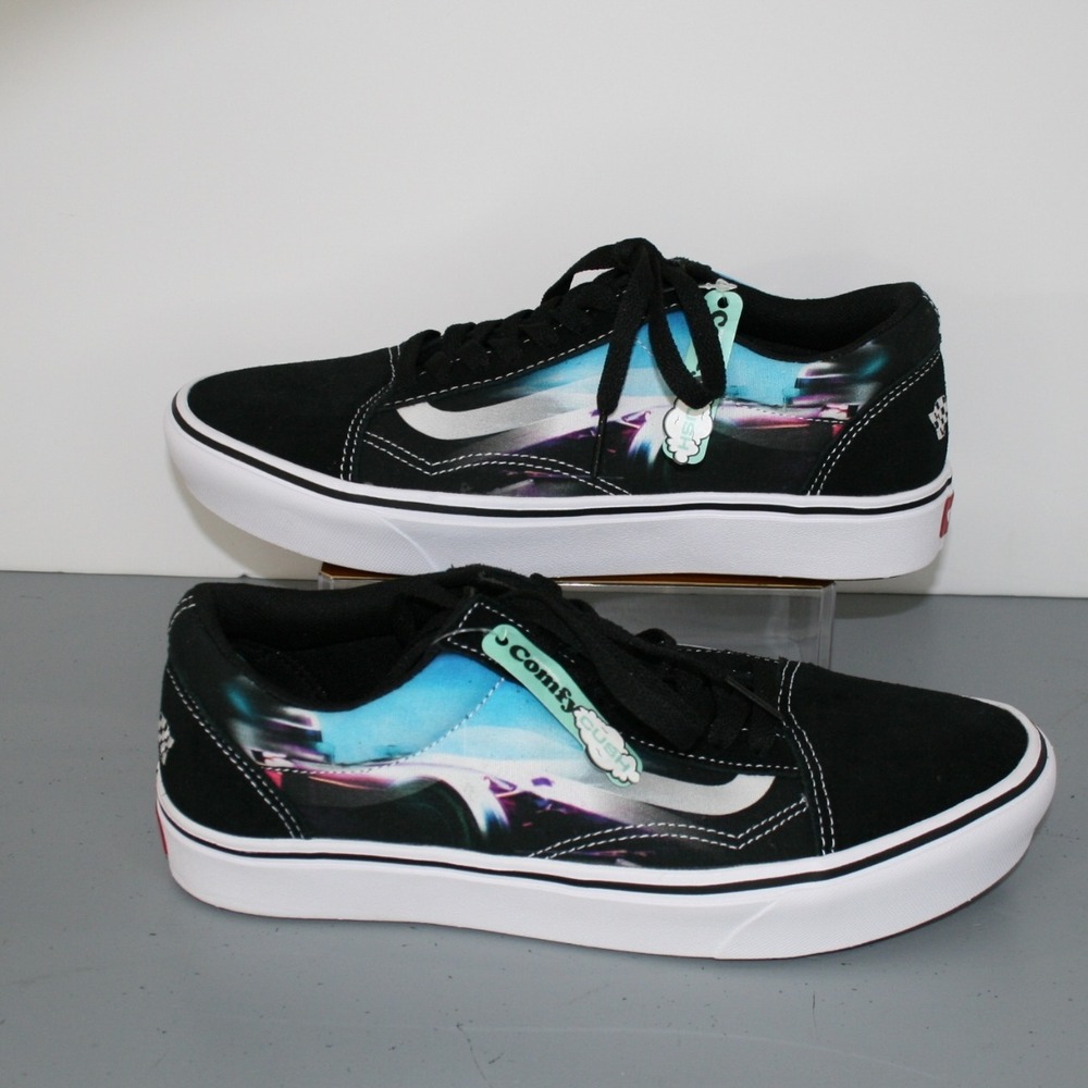 Vans Old Skool Mens Size 8 Black Blue Speed Racing Graphic Skate Shoes Sneakers - Picture 6 of 8